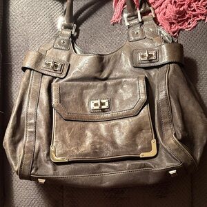 Elegant gray Leather Tote Bag